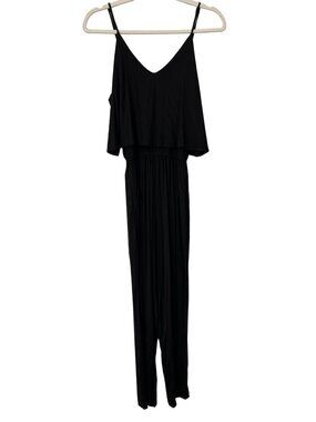Off Duty Jumpsuit Size XS Sleeveless V Neck Flutter Overlay Solid Black Trendy